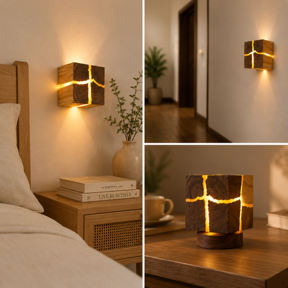 Nordic Solid Wood Square Wall Lamp | Minimalist Bedside Sconce & Corridor Light