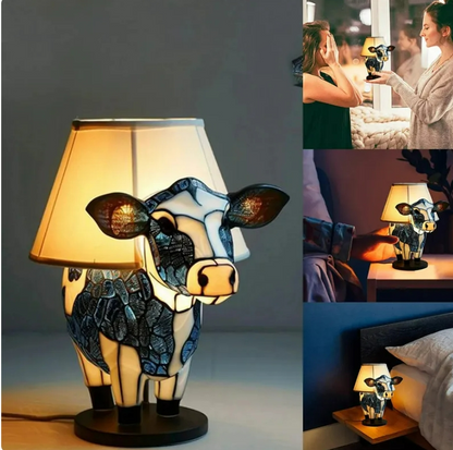 Vintage Floral Cow Table Lamp | USB Resin Animal Bedside Night Light for Bedroom & Living Room Decor