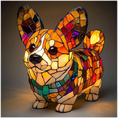 Stained Glass Style Pet Table Lamp - Vintage Resin Dog & Cat Night Light, Cozy Bedroom Decor & Memorial Animal Gift