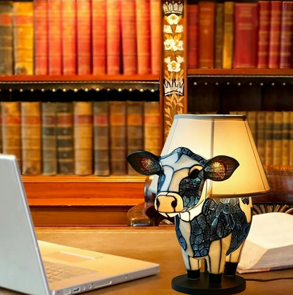 Vintage Floral Cow Table Lamp | USB Resin Animal Bedside Night Light for Bedroom & Living Room Decor