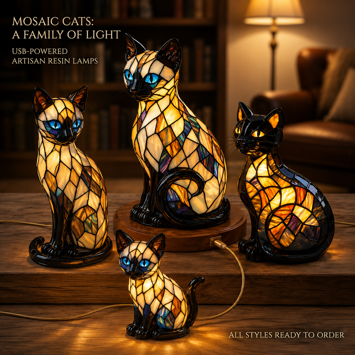 Stained Glass Style Pet Table Lamp - Vintage Resin Dog & Cat Night Light, Cozy Bedroom Decor & Memorial Animal Gift