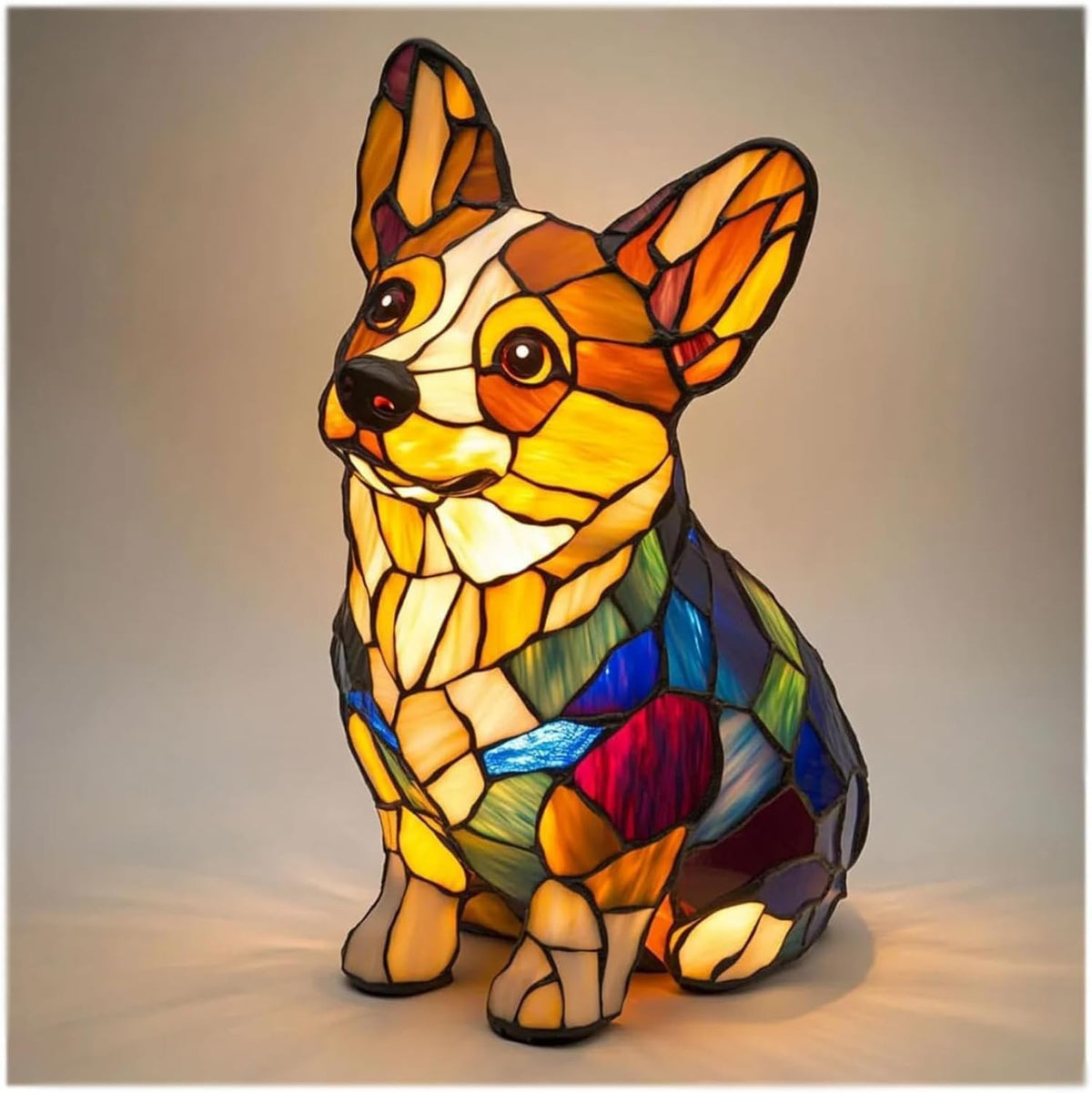 Stained Glass Style Pet Table Lamp - Vintage Resin Dog & Cat Night Light, Cozy Bedroom Decor & Memorial Animal Gift