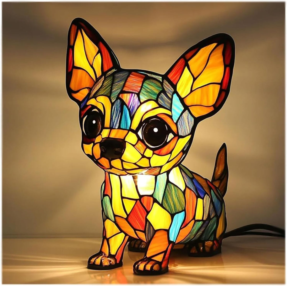 Stained Glass Style Pet Table Lamp - Vintage Resin Dog & Cat Night Light, Cozy Bedroom Decor & Memorial Animal Gift