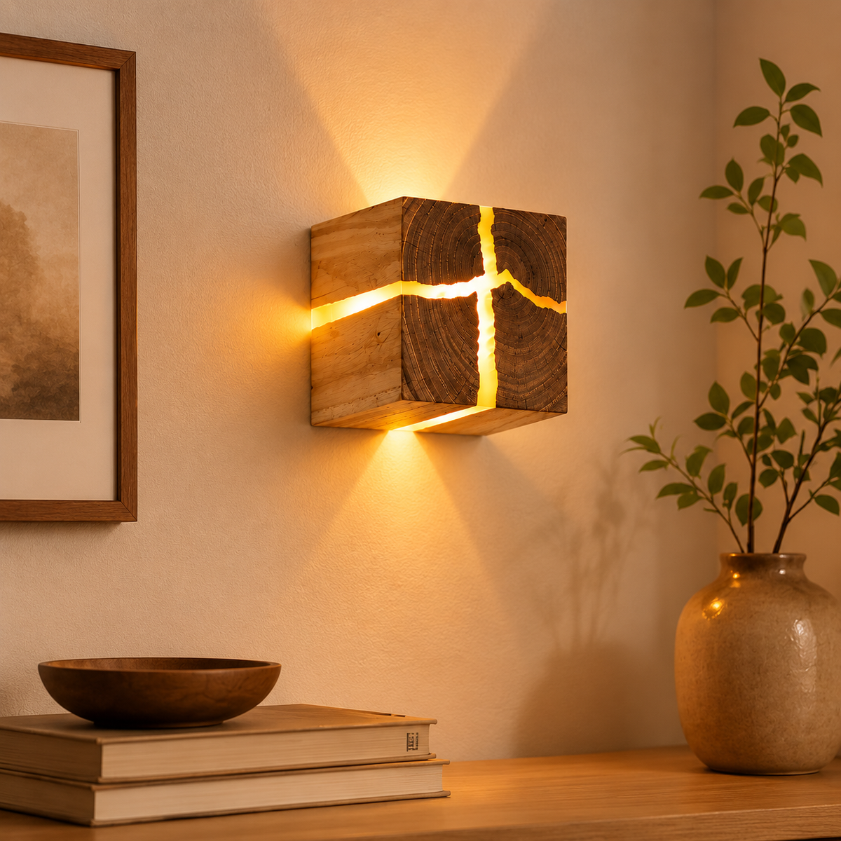 Nordic Solid Wood Square Wall Lamp | Minimalist Bedside Sconce & Corridor Light