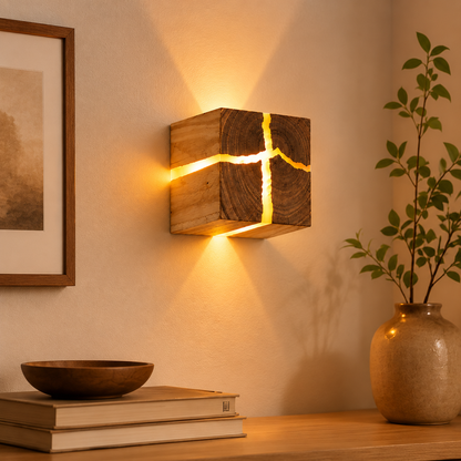 Nordic Solid Wood Square Wall Lamp | Minimalist Bedside Sconce & Corridor Light