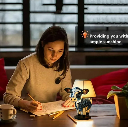 Vintage Floral Cow Table Lamp | USB Resin Animal Bedside Night Light for Bedroom & Living Room Decor
