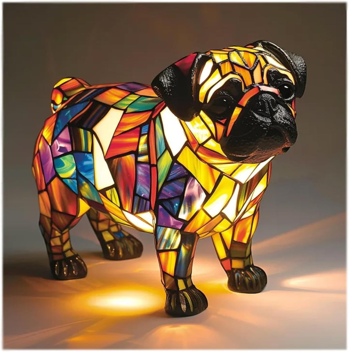 Stained Glass Style Pet Table Lamp - Vintage Resin Dog & Cat Night Light, Cozy Bedroom Decor & Memorial Animal Gift