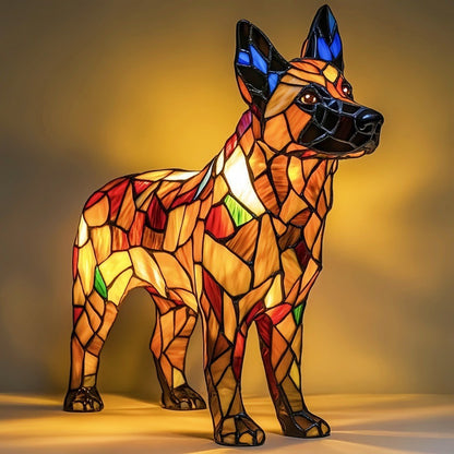 Stained Glass Style Pet Table Lamp - Vintage Resin Dog & Cat Night Light, Cozy Bedroom Decor & Memorial Animal Gift