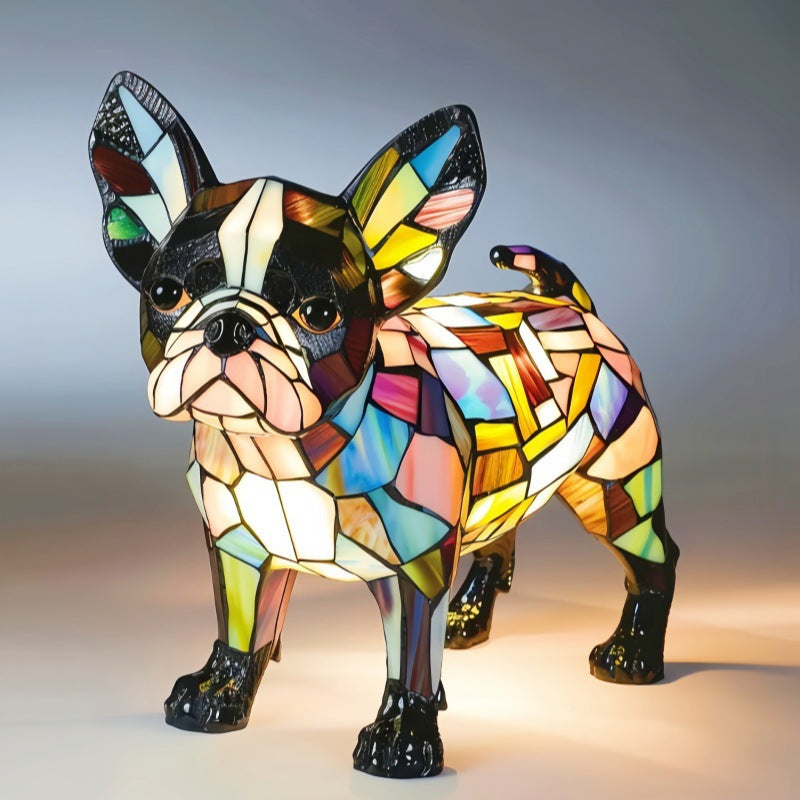 Stained Glass Style Pet Table Lamp - Vintage Resin Dog & Cat Night Light, Cozy Bedroom Decor & Memorial Animal Gift