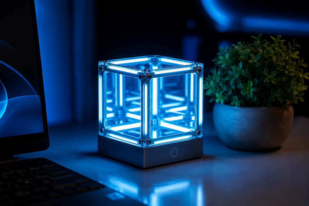 Tesseract Infinity Mirror Lamp - Cyberpunk LED Ambient Light for Gaming Setup, Rechargeable Hypercube Night Light, Futuristic Desk Decor