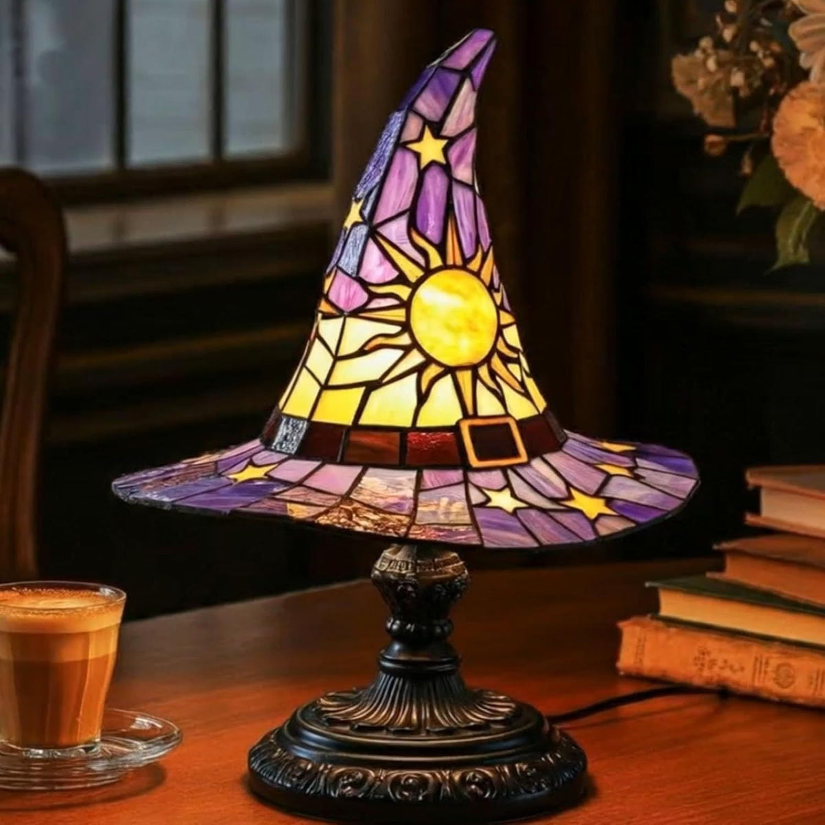 Vintage Resin Witch Hat Lamp - Gothic Halloween Night Light for Spooky Room Decor, Fantasy Desk Lamp & Quirky Aesthetic Gift