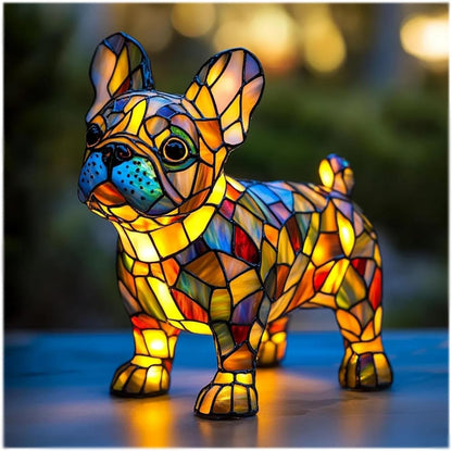 Stained Glass Style Pet Table Lamp - Vintage Resin Dog & Cat Night Light, Cozy Bedroom Decor & Memorial Animal Gift