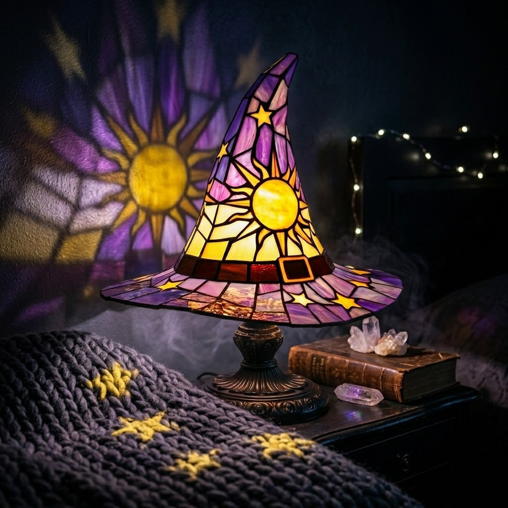 Vintage Resin Witch Hat Lamp - Gothic Halloween Night Light for Spooky Room Decor, Fantasy Desk Lamp & Quirky Aesthetic Gift