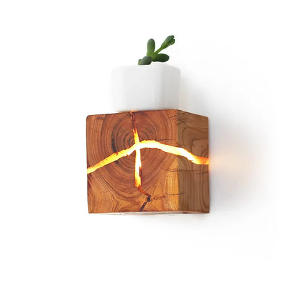 Nordic Solid Wood Square Wall Lamp | Minimalist Bedside Sconce & Corridor Light