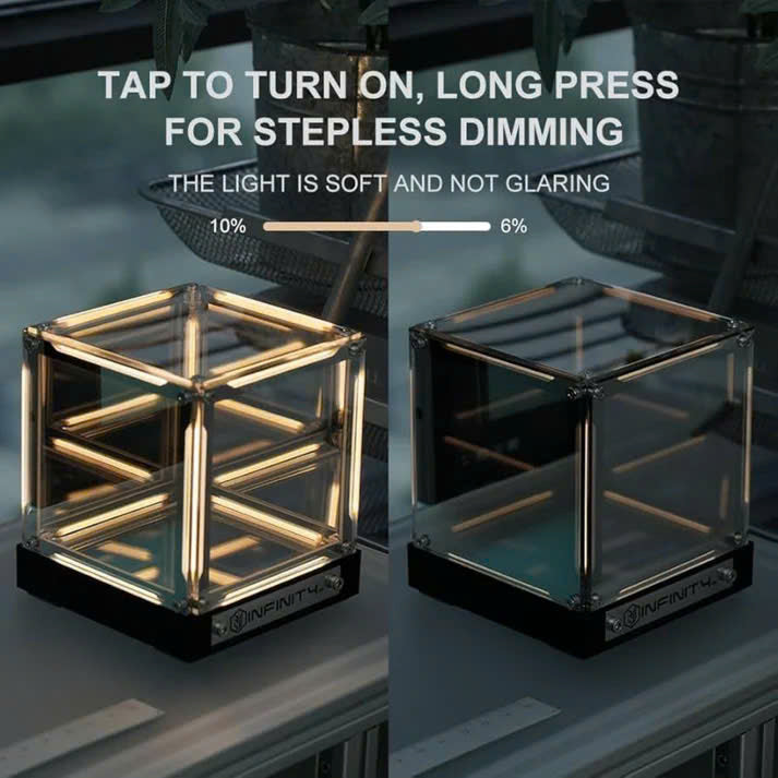 Tesseract Infinity Mirror Lamp - Cyberpunk LED Ambient Light for Gaming Setup, Rechargeable Hypercube Night Light, Futuristic Desk Decor