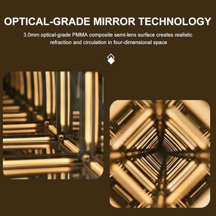 Tesseract Infinity Mirror Lamp - Cyberpunk LED Ambient Light for Gaming Setup, Rechargeable Hypercube Night Light, Futuristic Desk Decor