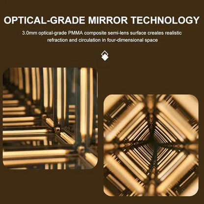 Tesseract Infinity Mirror Lamp - Cyberpunk LED Ambient Light for Gaming Setup, Rechargeable Hypercube Night Light, Futuristic Desk Decor